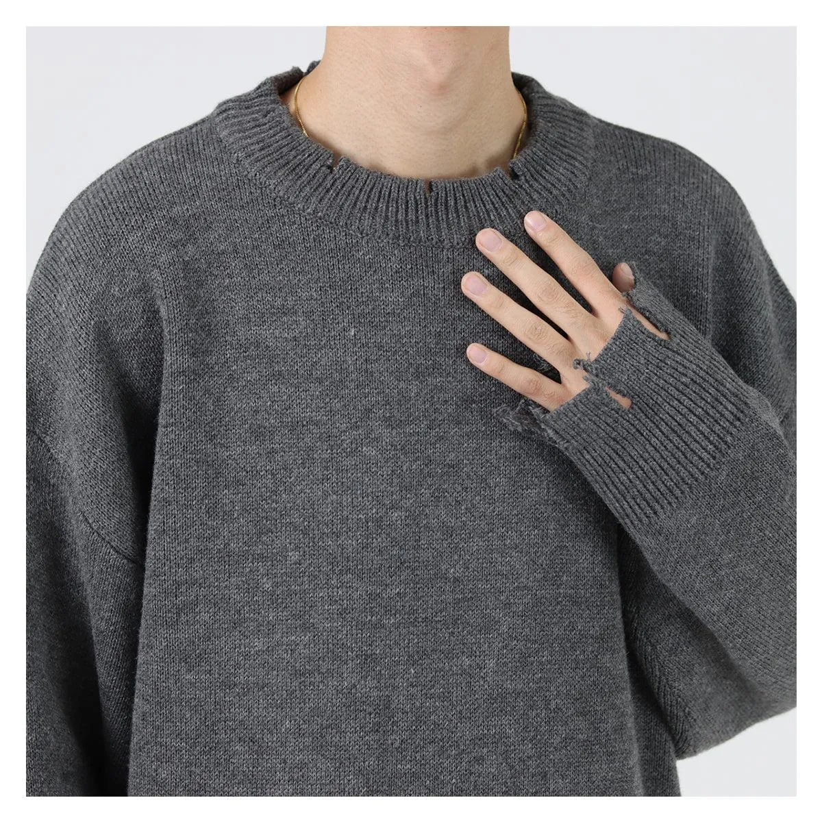 Ripped Round Neck Sweater