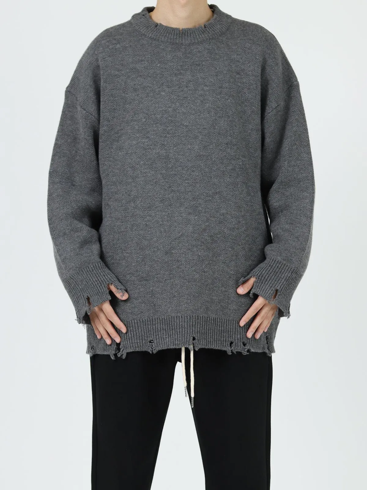 Ripped Round Neck Sweater