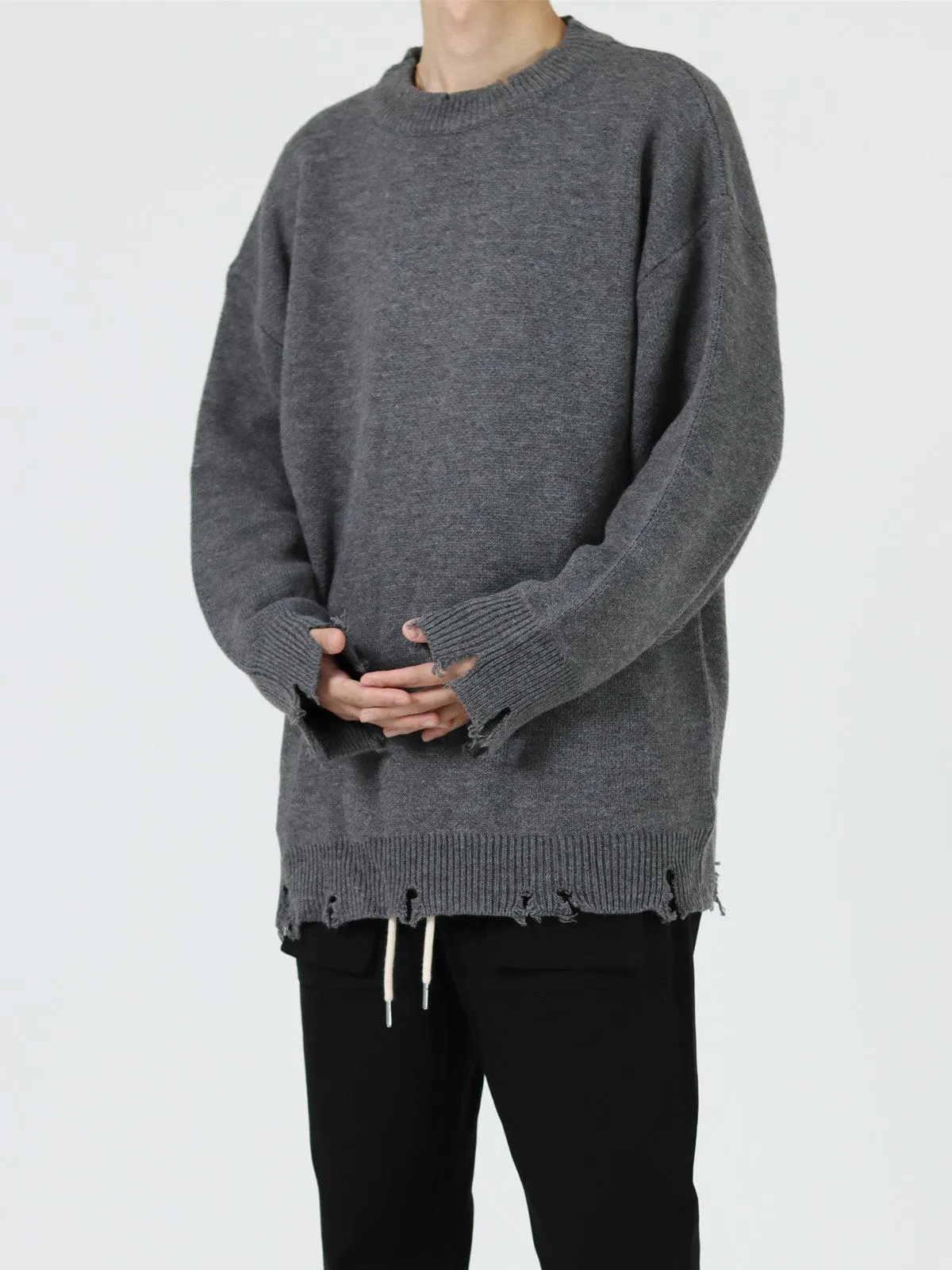 Ripped Round Neck Sweater