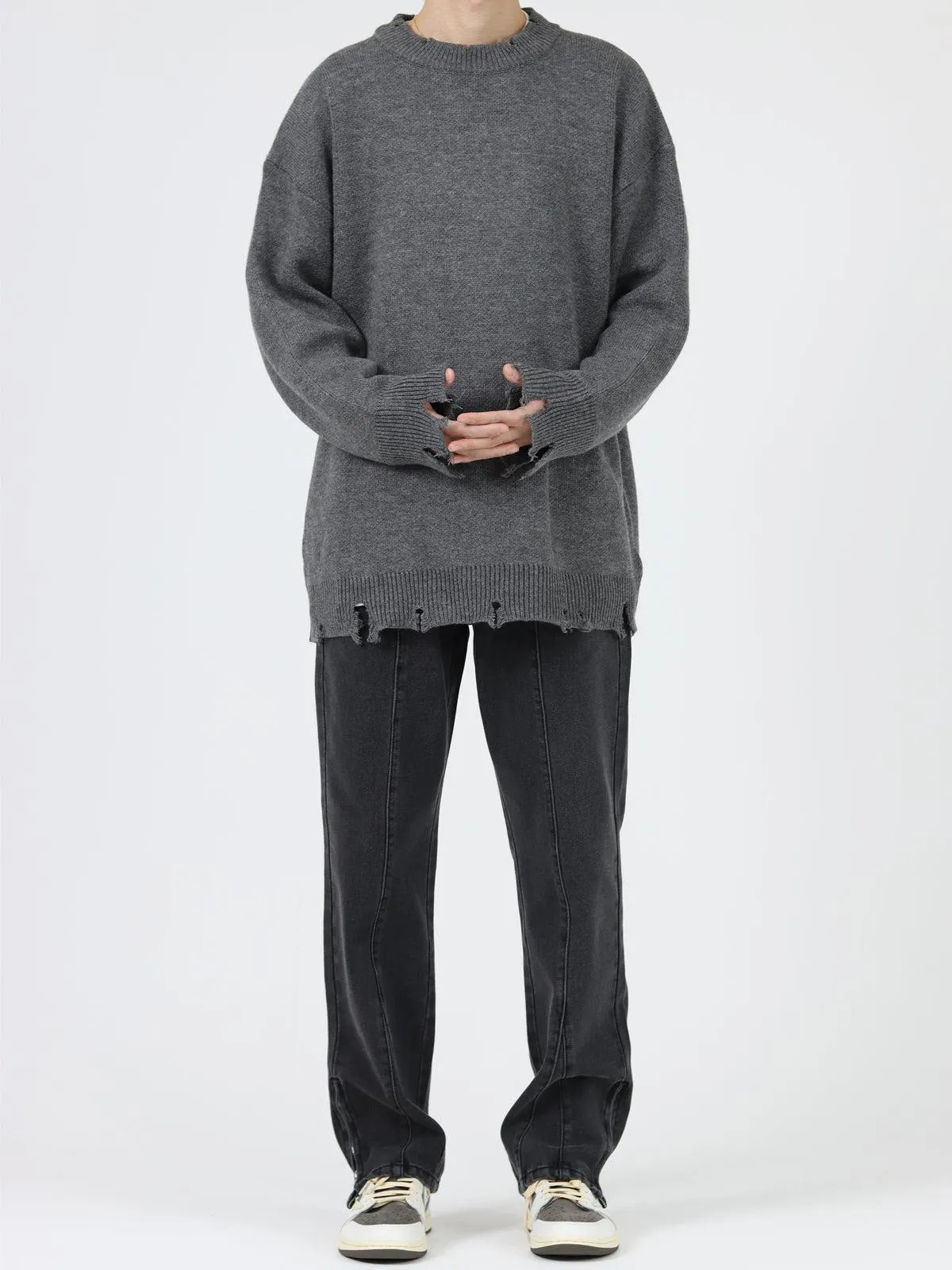 Ripped Round Neck Sweater