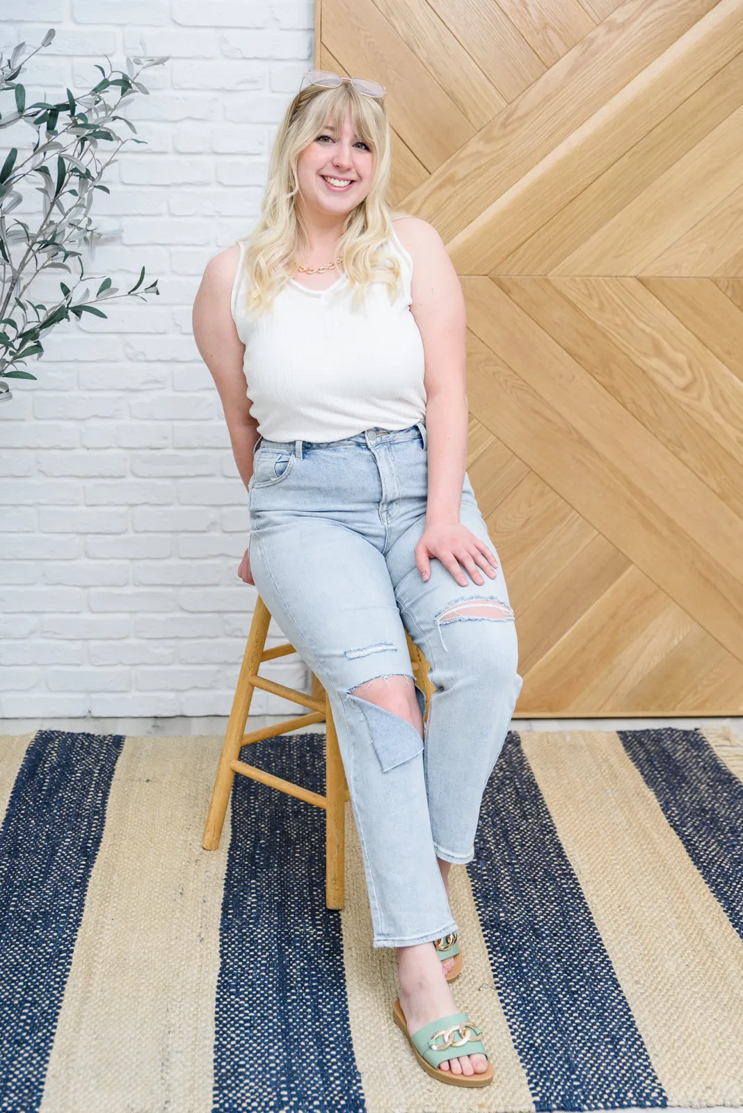 RISEN JEANS Good Karma Light Wash Distressed Jeans