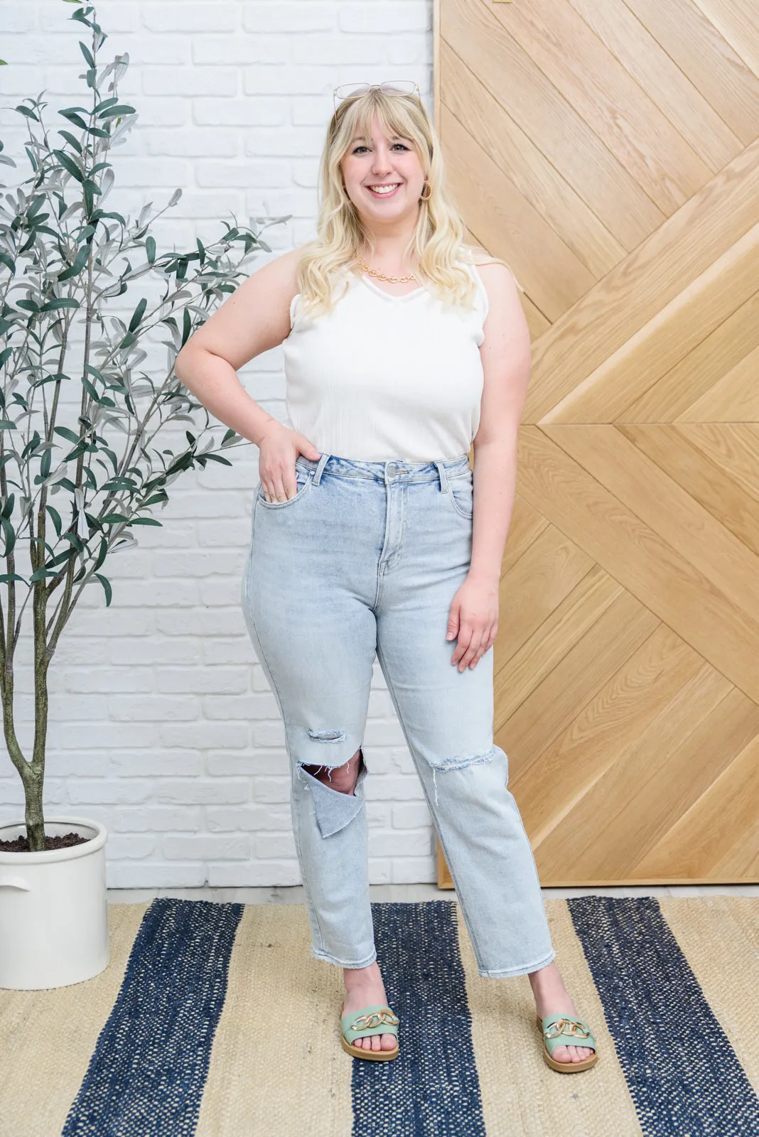 RISEN JEANS Good Karma Light Wash Distressed Jeans