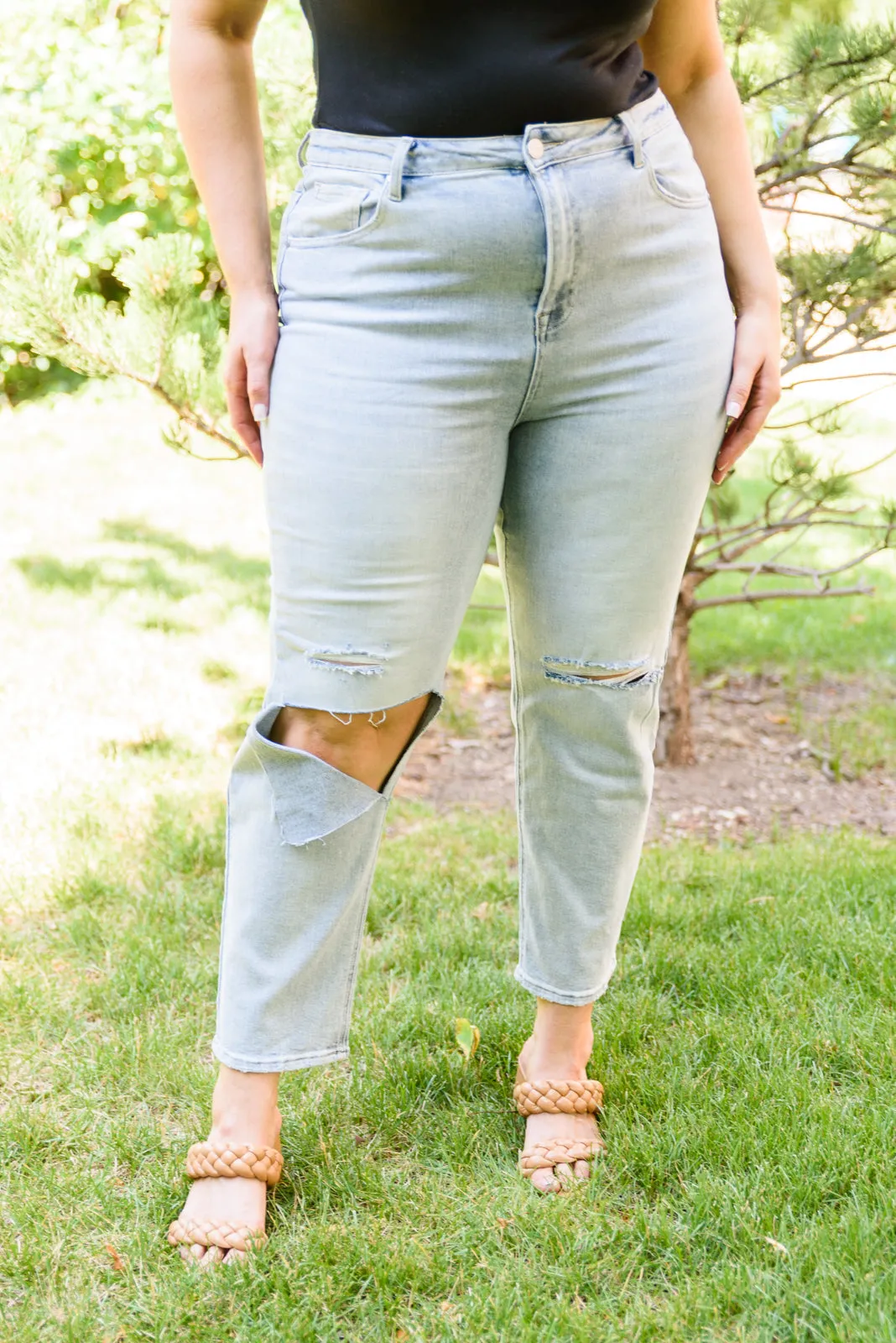 RISEN JEANS Good Karma Light Wash Distressed Jeans