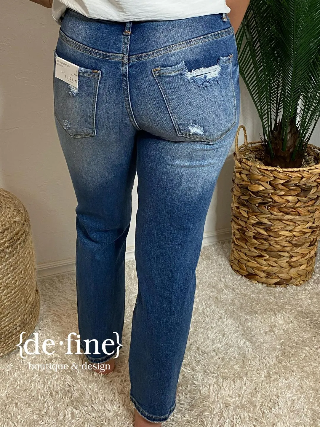Risen Mid Rise Boyfriend Distressed Jeans in Curvy