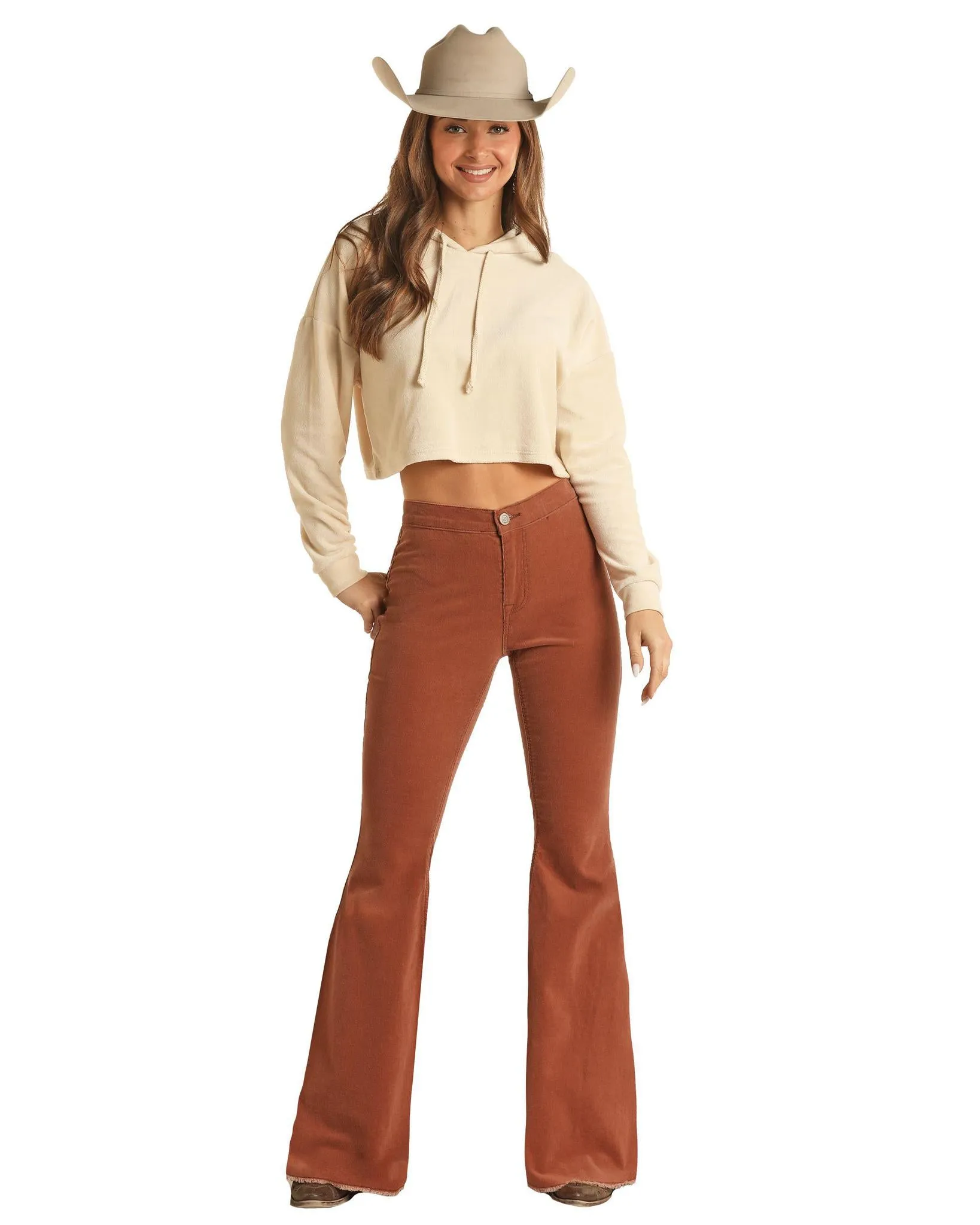 ROCK & ROLL DENIM CORDUROY BUTTON FLARE LADIES JEAN