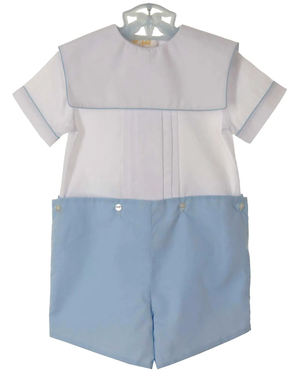 Rosalina / Sir John Blue and White Button on Shorts Set with Portrait Collar Vintage Style 3M