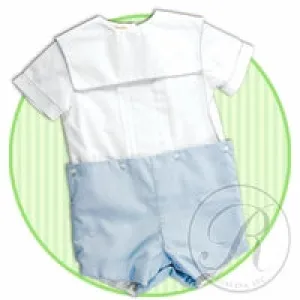 Rosalina / Sir John Blue and White Button on Shorts Set with Portrait Collar Vintage Style 3M