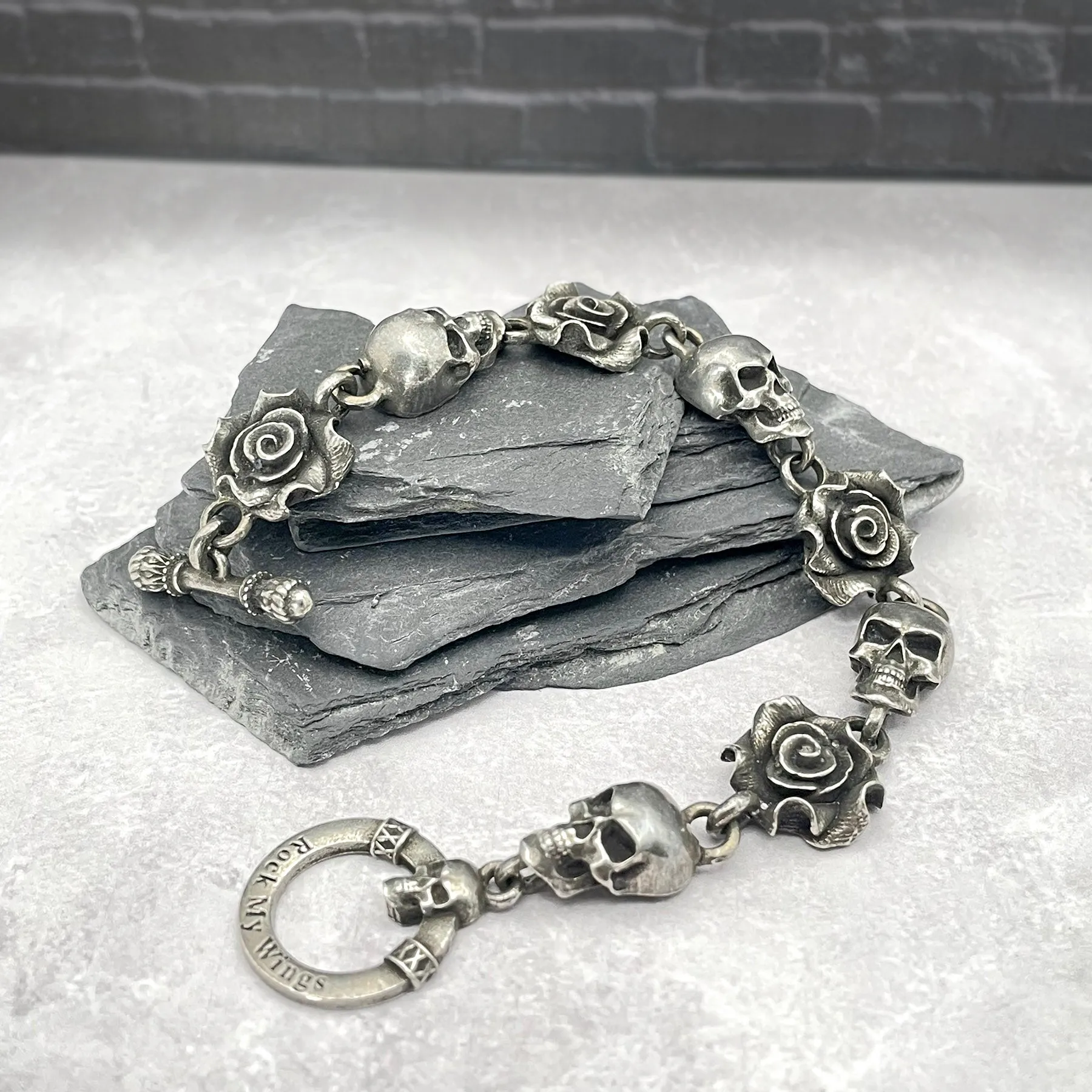 Rose and Skull Link Bracelet
