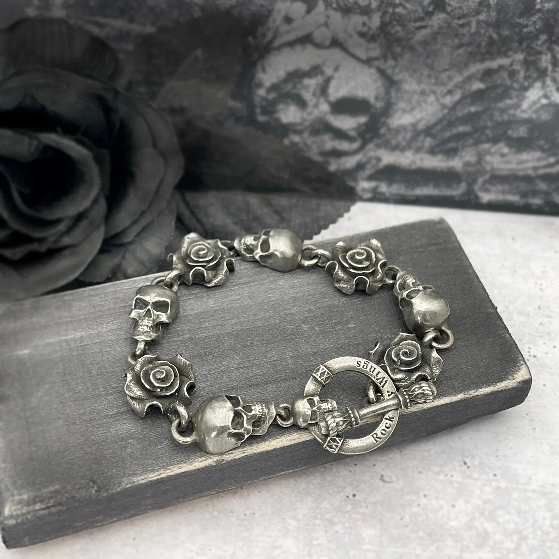 Rose and Skull Link Bracelet