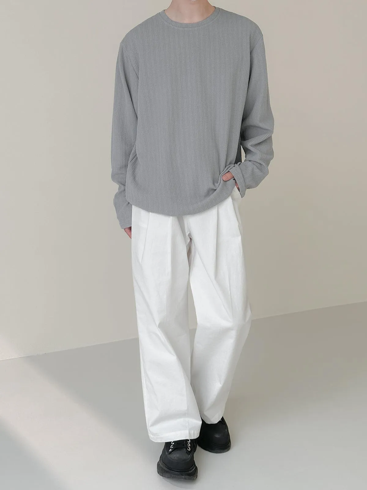 Round Neck Pleated Long Sleeve Shirt
