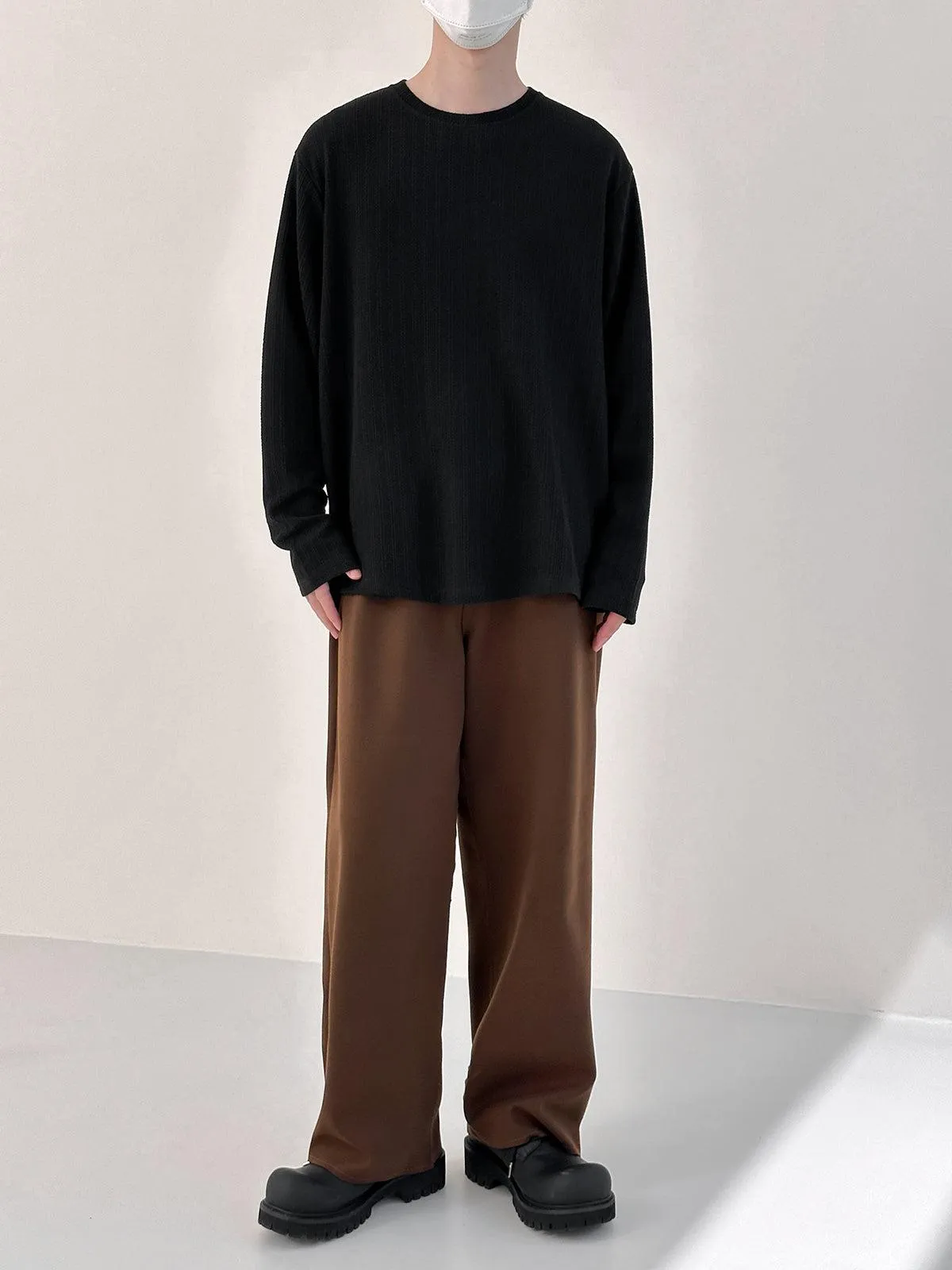 Round Neck Pleated Long Sleeve Shirt