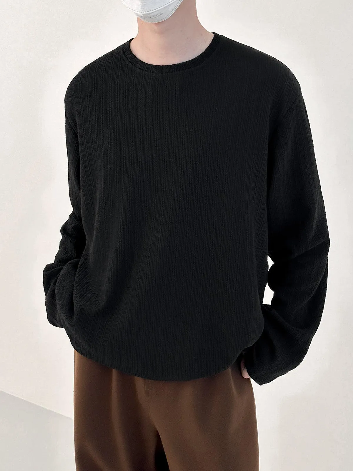 Round Neck Pleated Long Sleeve Shirt