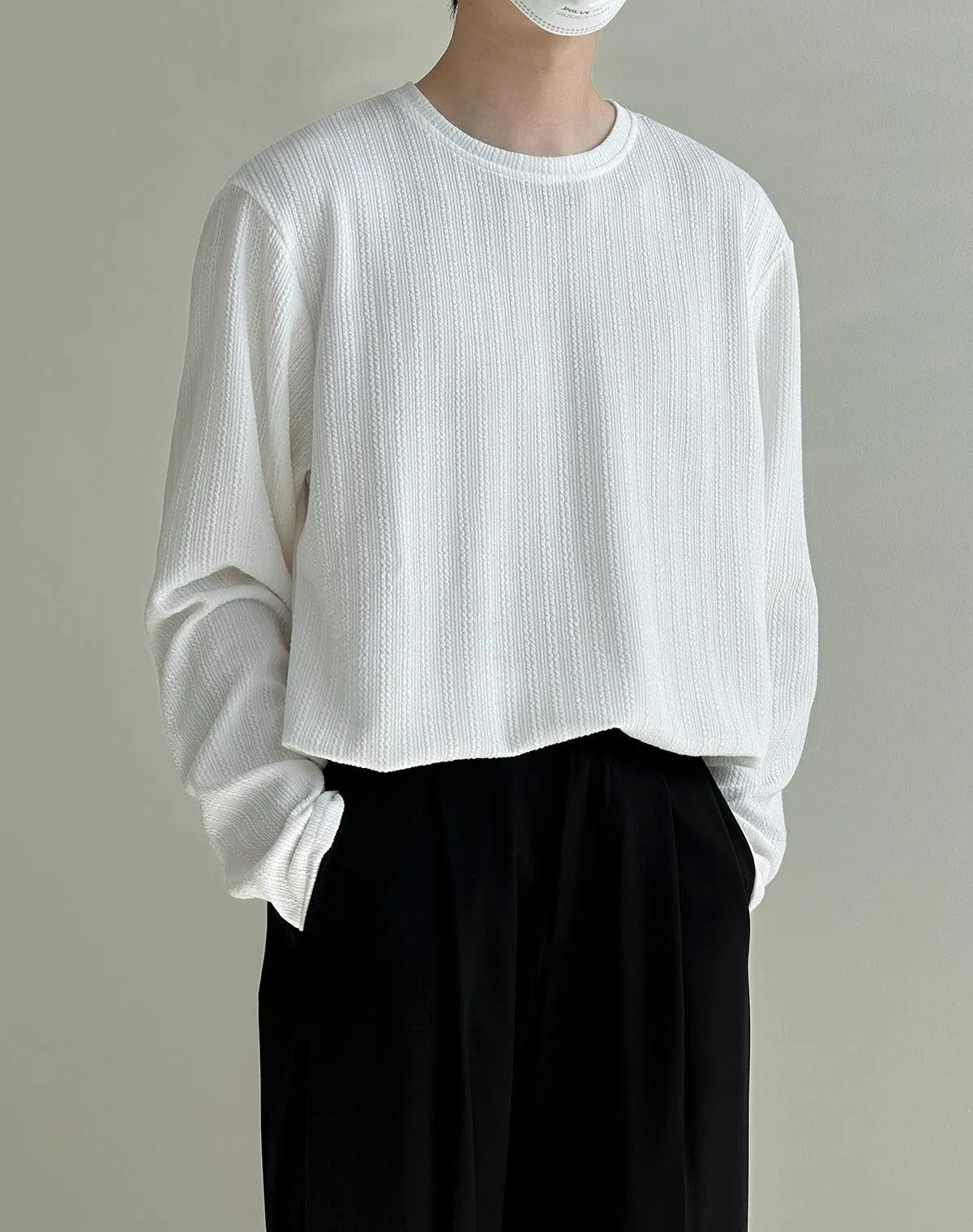 Round Neck Pleated Long Sleeve Shirt