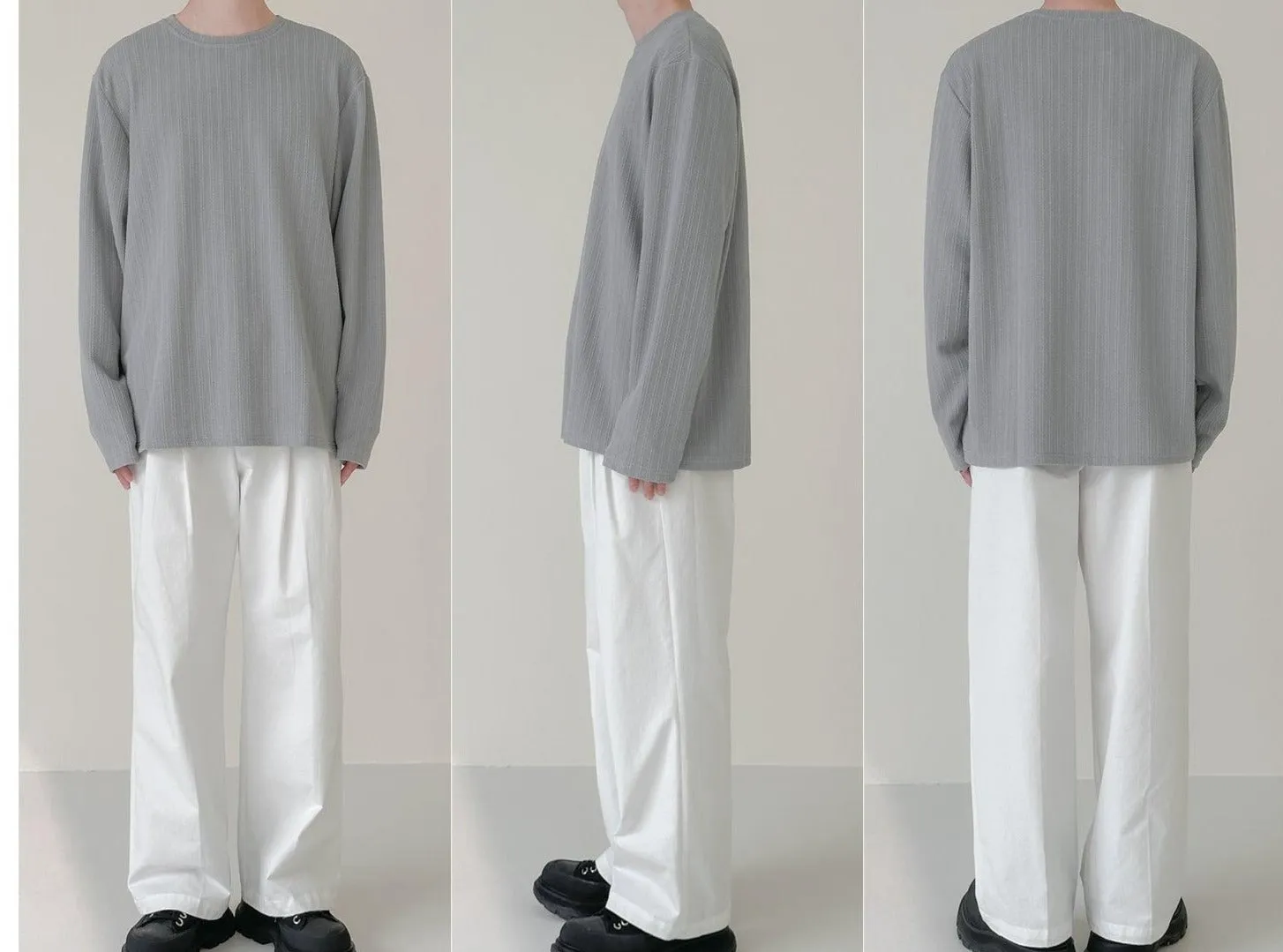 Round Neck Pleated Long Sleeve Shirt