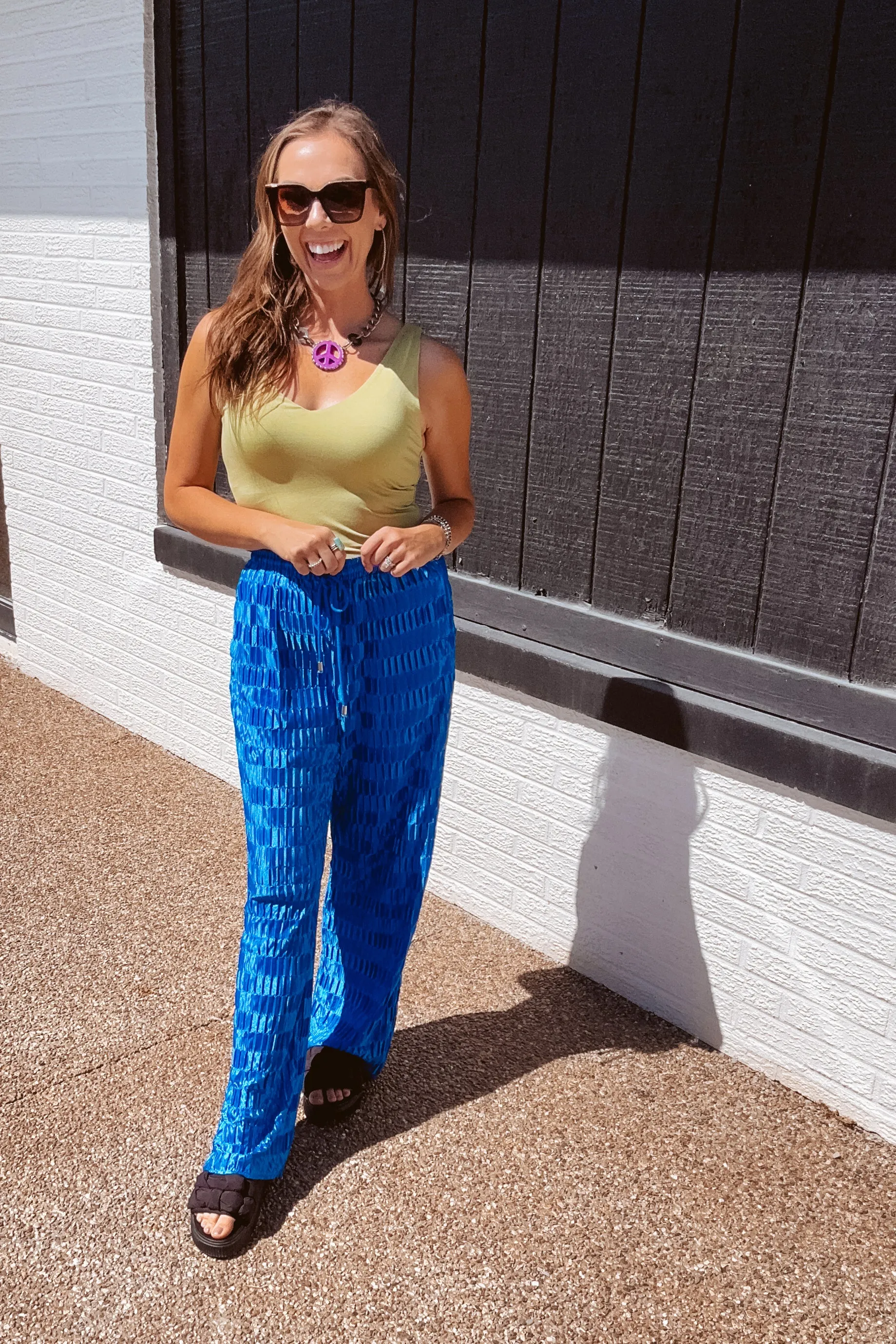 Royal Blue Satin Textured Pant