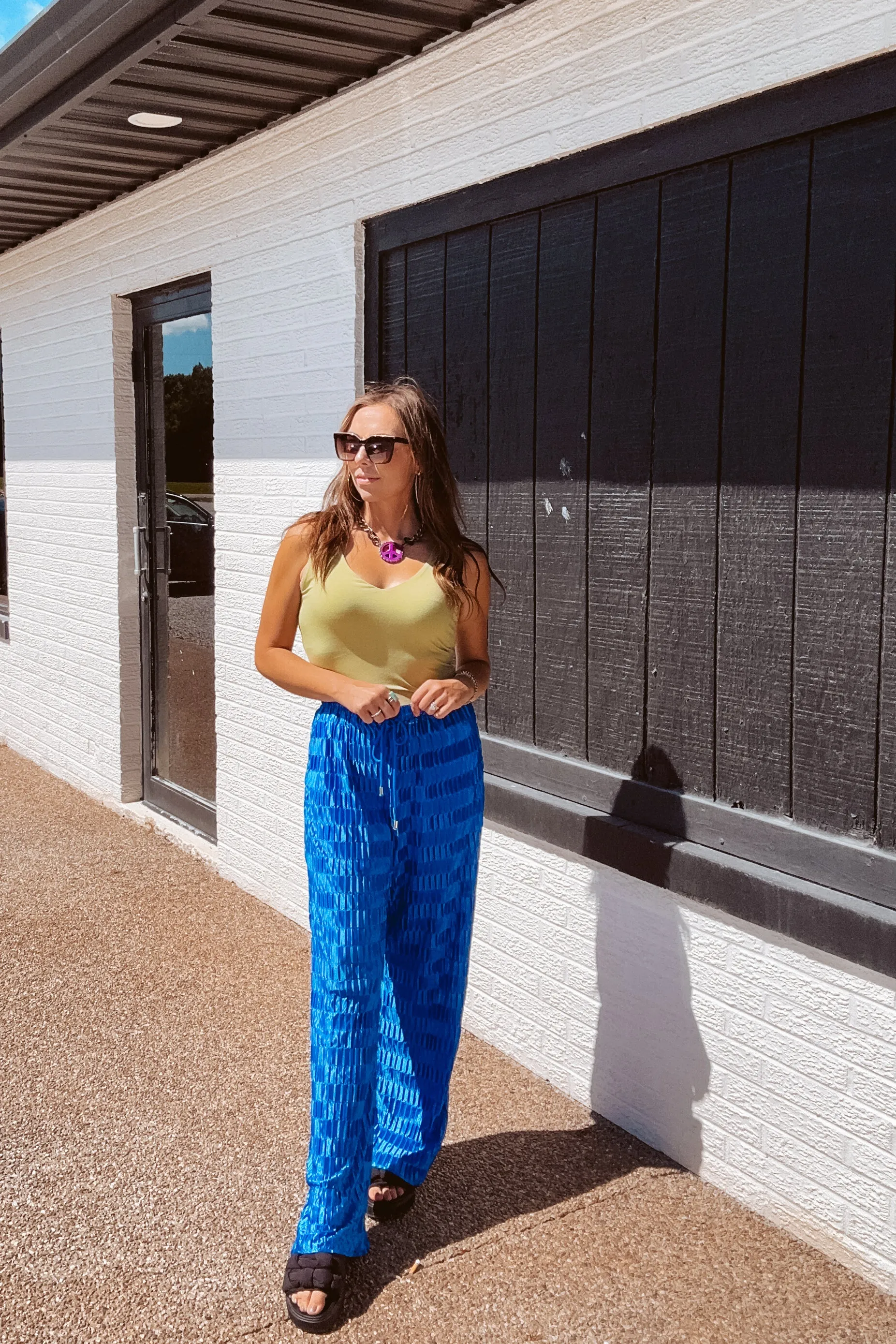Royal Blue Satin Textured Pant