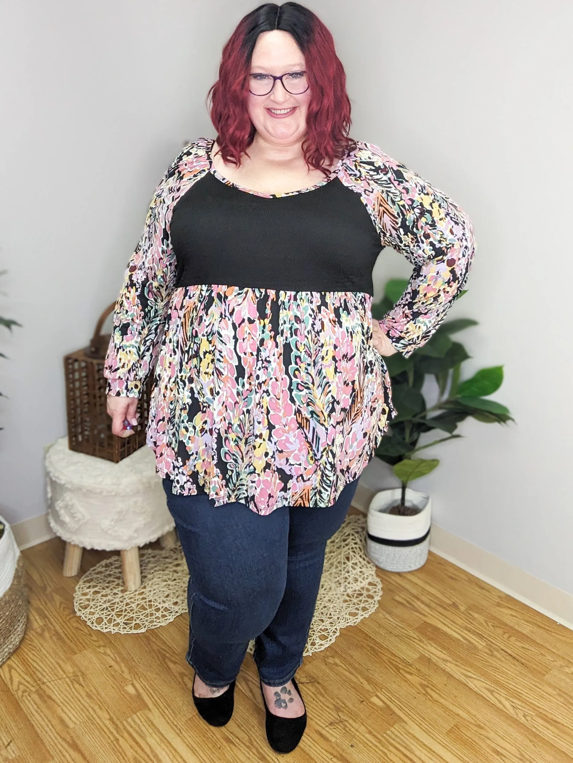 SALE- Corinna Colorful Black Accent Top