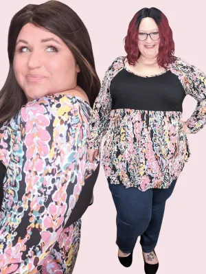 SALE- Corinna Colorful Black Accent Top