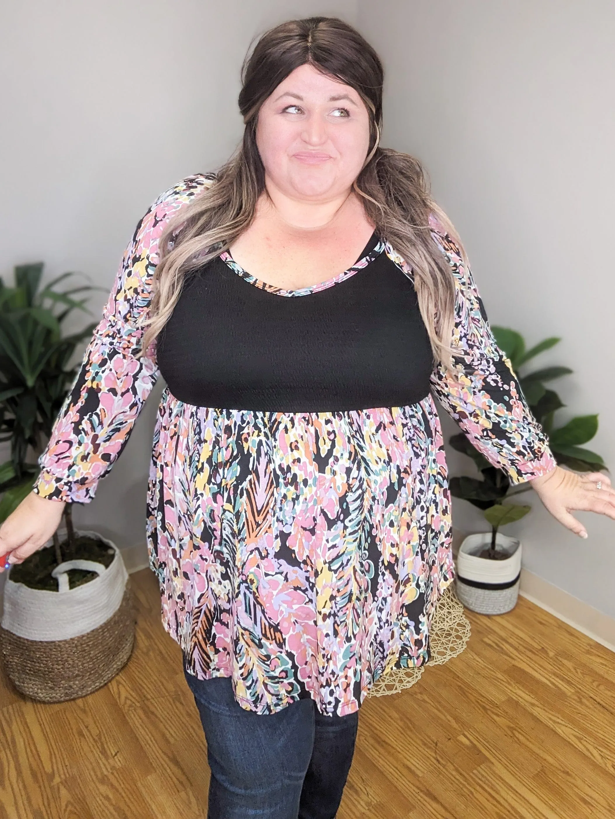 SALE- Corinna Colorful Black Accent Top