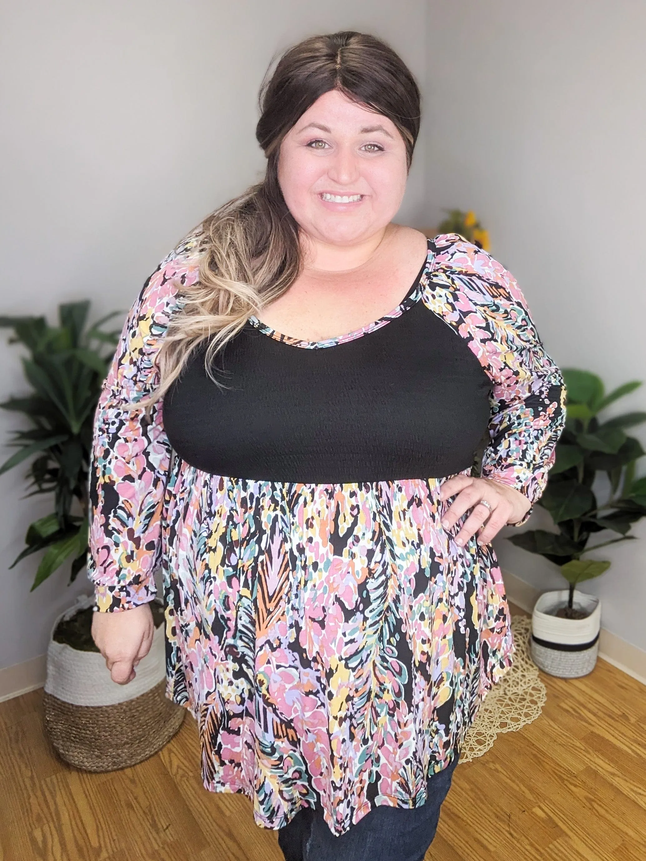 SALE- Corinna Colorful Black Accent Top