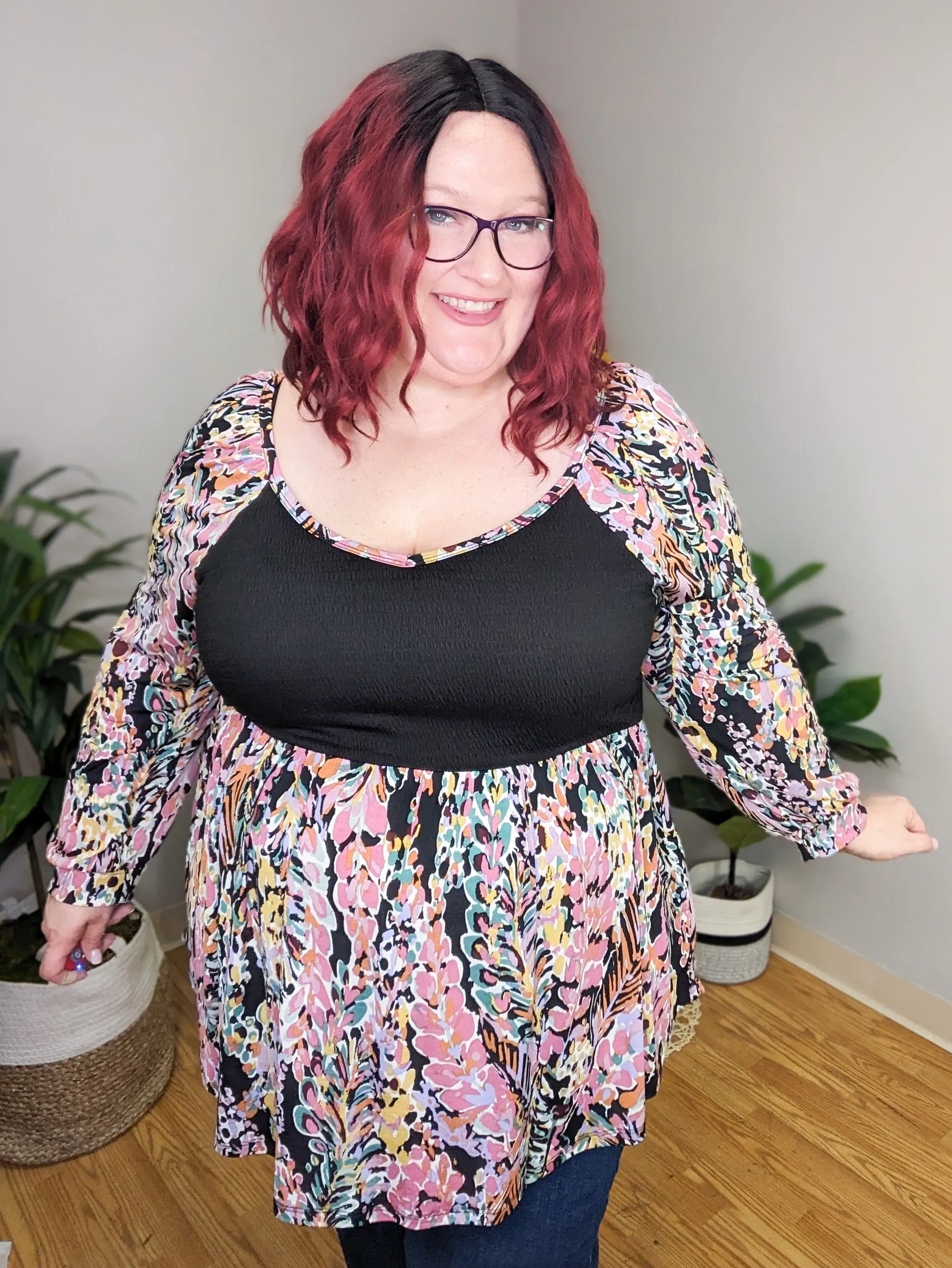 SALE- Corinna Colorful Black Accent Top