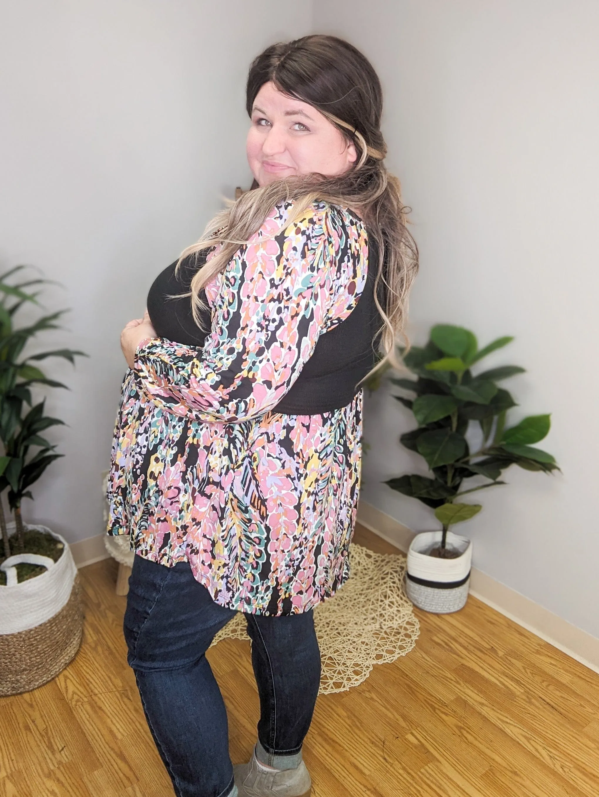 SALE- Corinna Colorful Black Accent Top