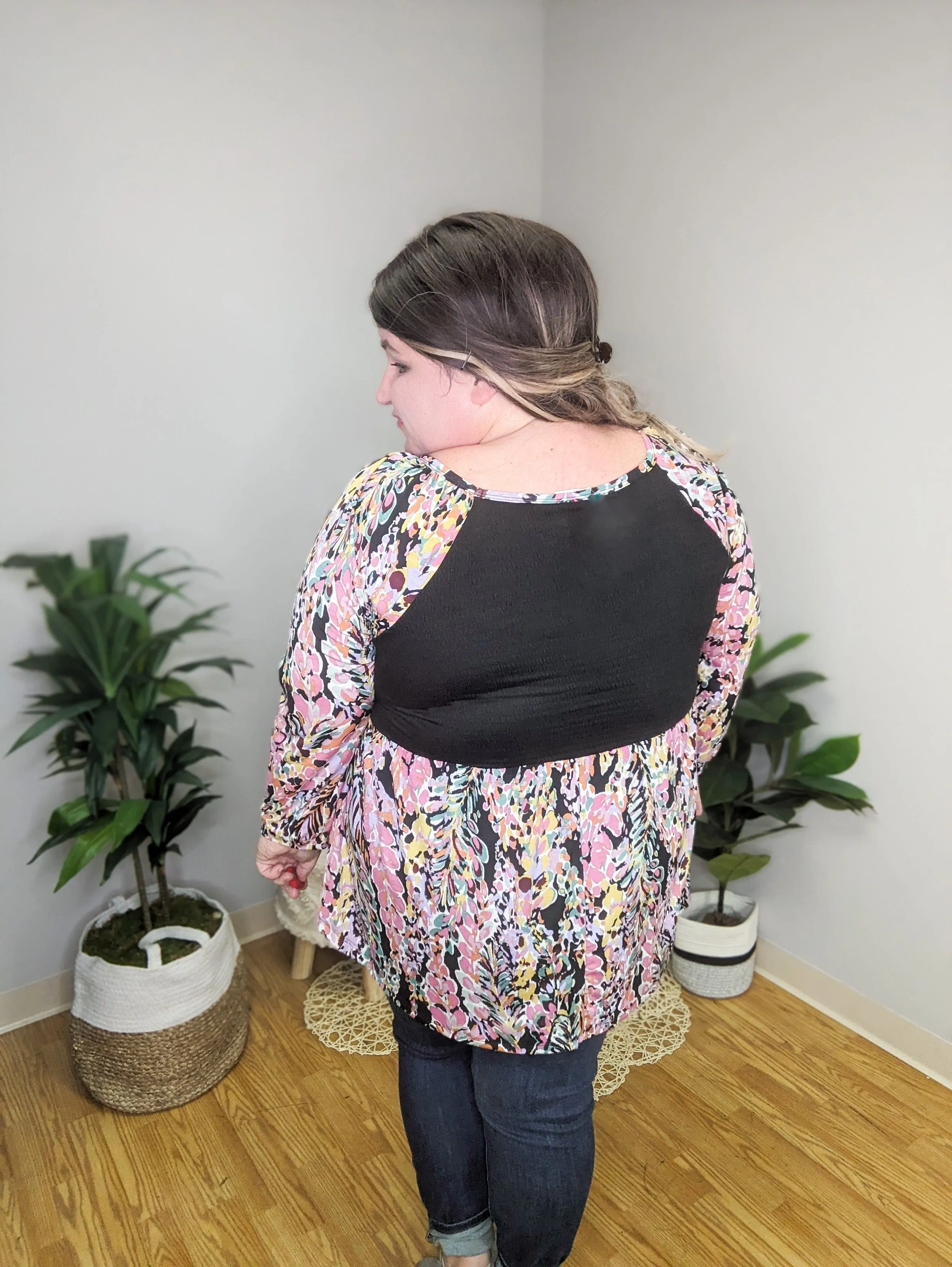 SALE- Corinna Colorful Black Accent Top