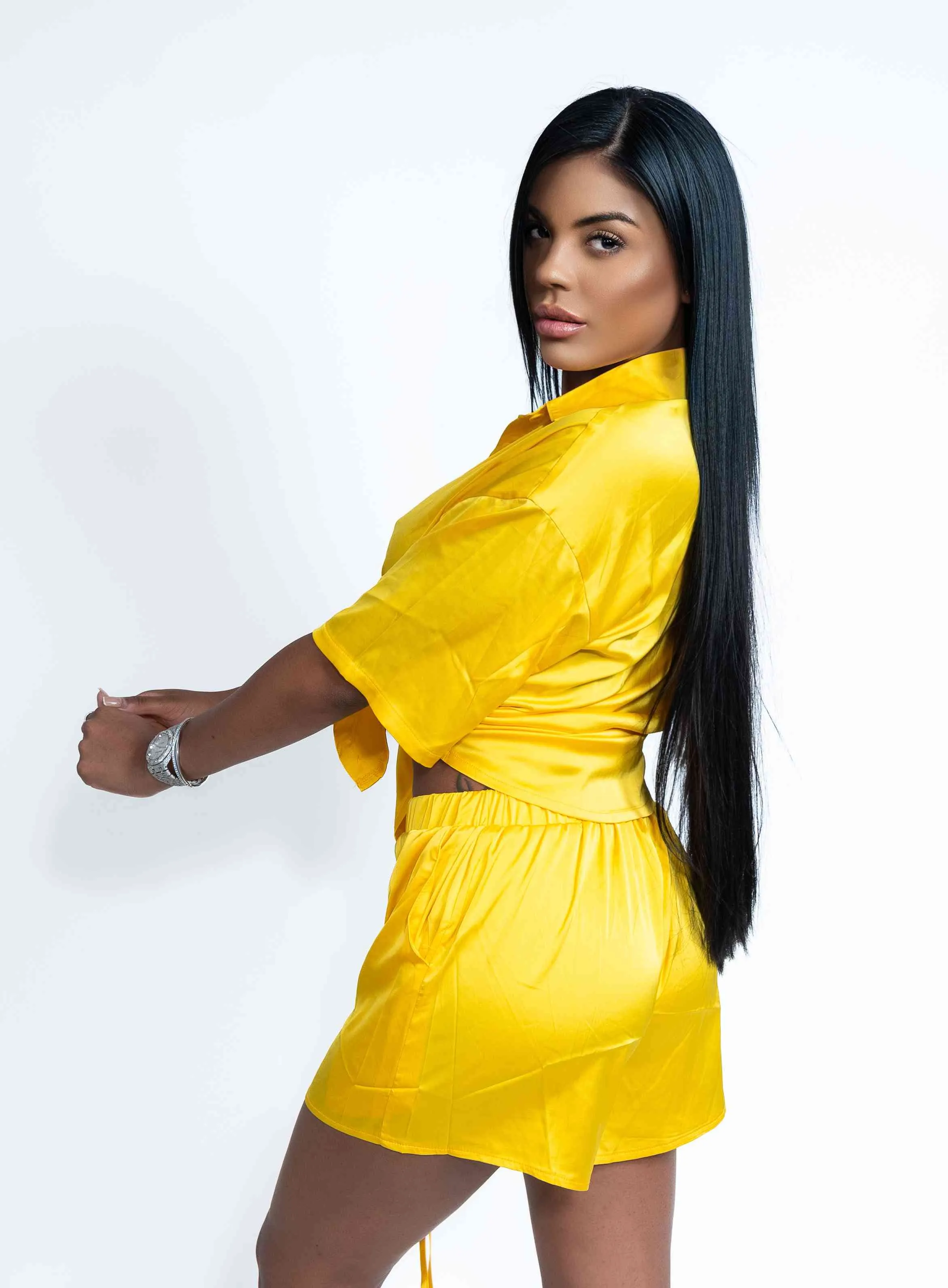 Satin Oversize Shirt and Short Set