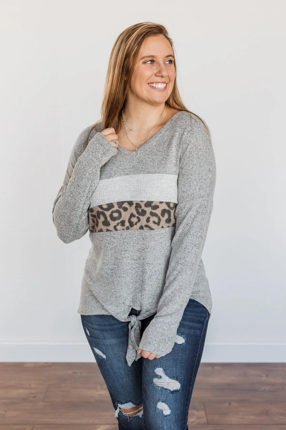 See The Beauty Front Knot Sweater- Grey