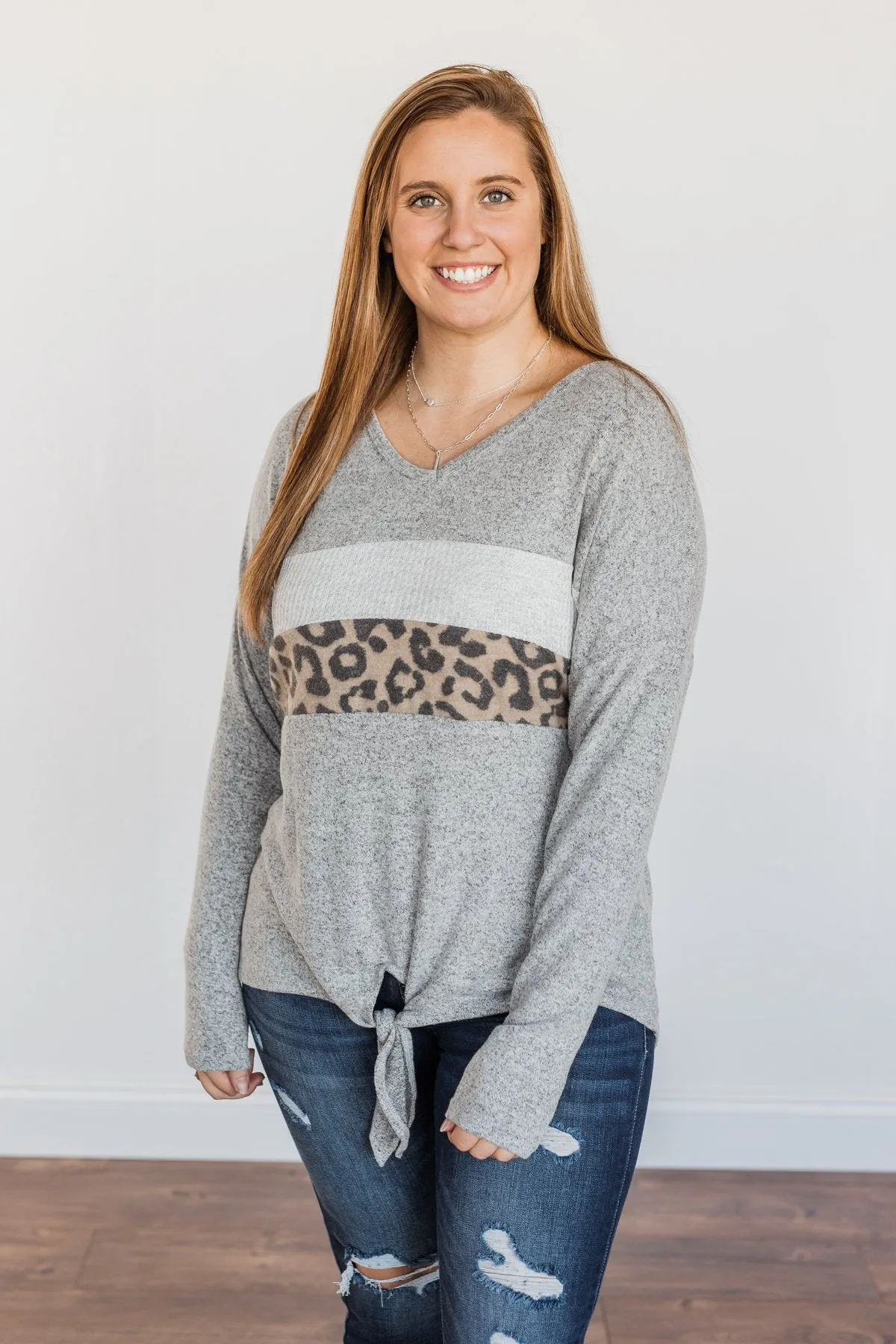 See The Beauty Front Knot Sweater- Grey