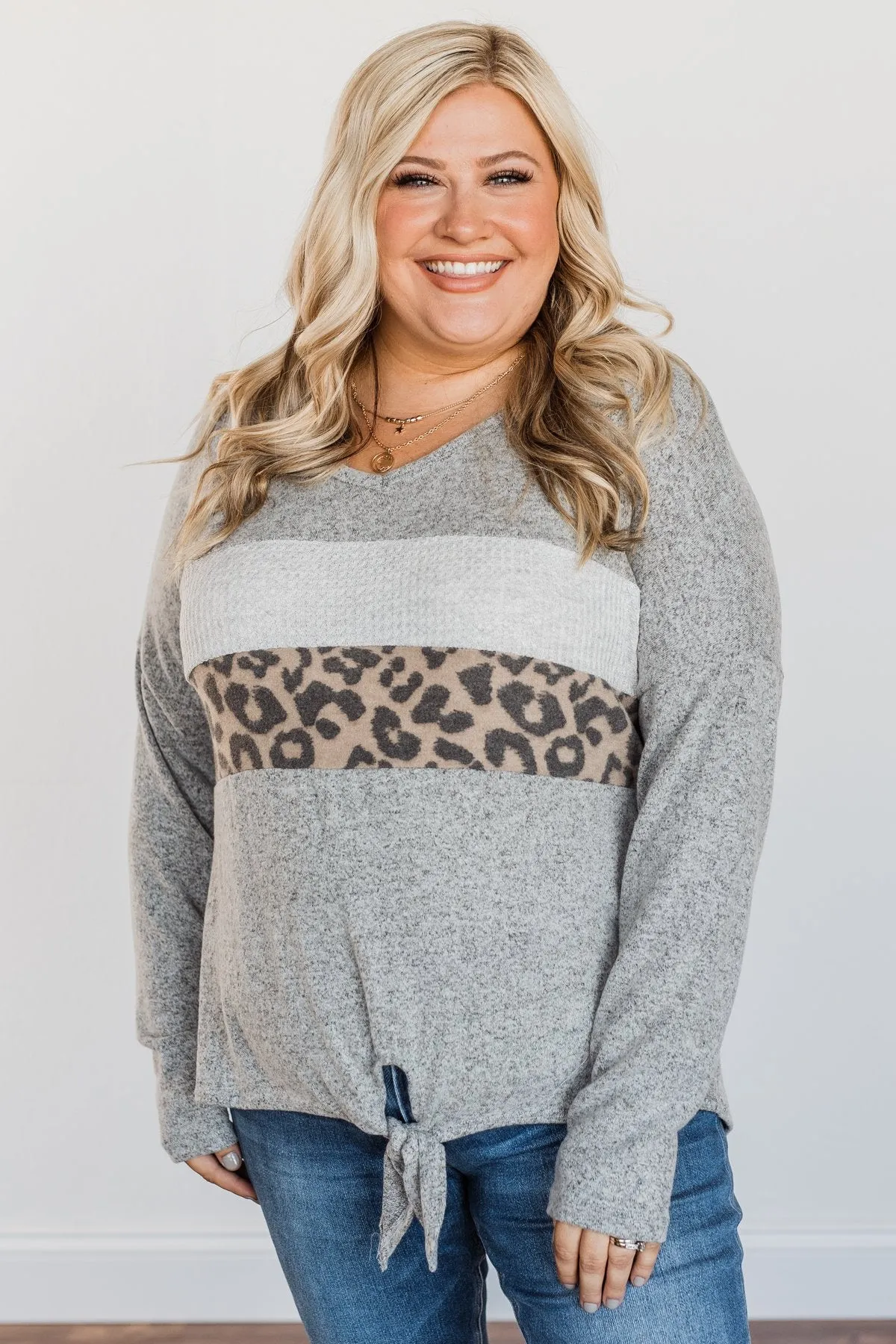 See The Beauty Front Knot Sweater- Grey