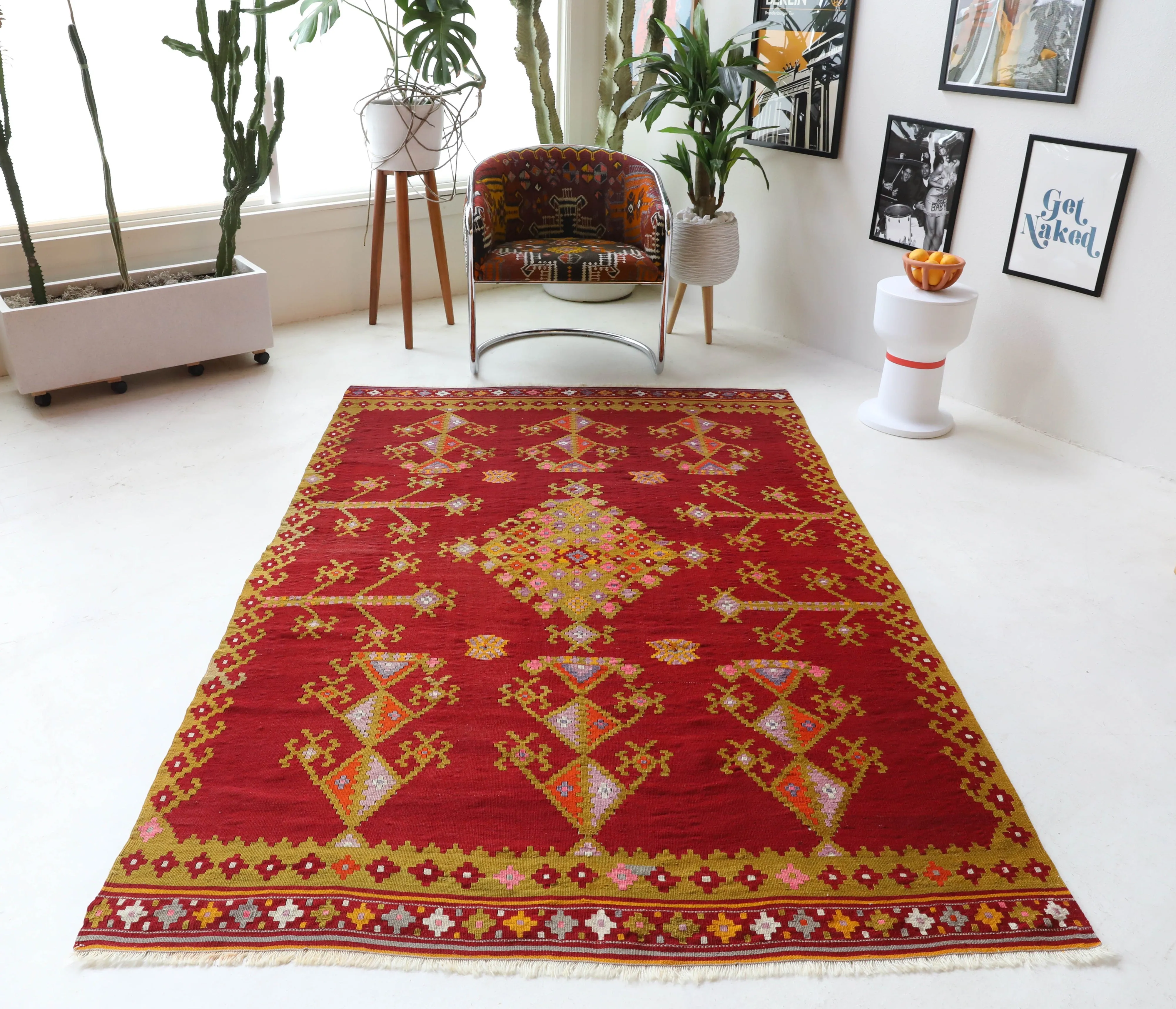 Semi-Antique Denizli Can Kilim Rug 5'2"x7'10"