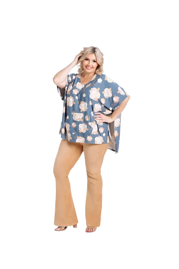 Shelby - Blue Grey Peach Floral
