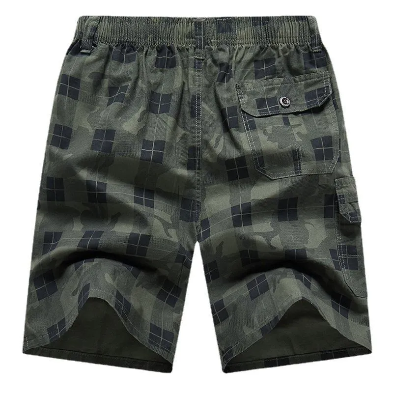 Short décontracté multi-poches à carreaux vintage