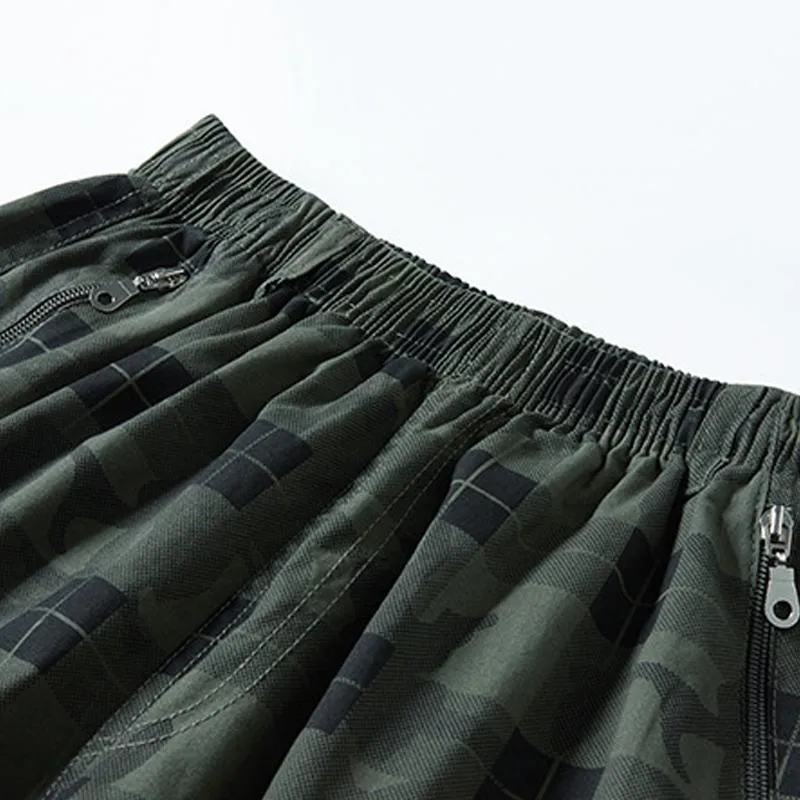 Short décontracté multi-poches à carreaux vintage