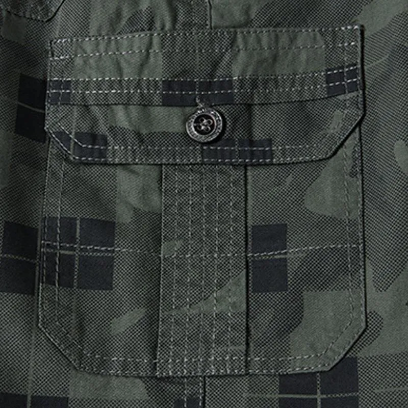 Short décontracté multi-poches à carreaux vintage