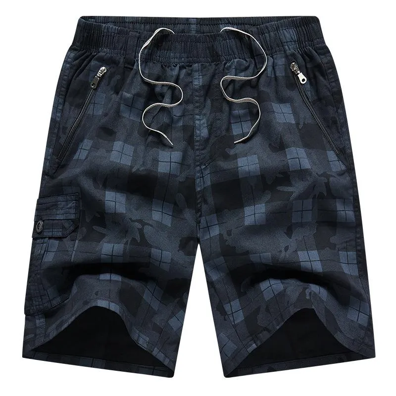 Short décontracté multi-poches à carreaux vintage
