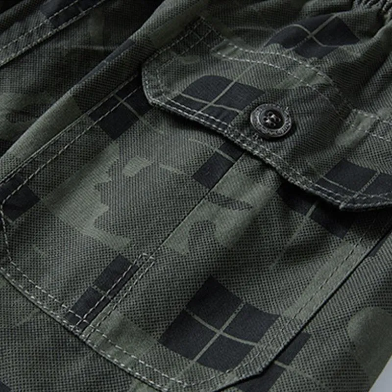 Short décontracté multi-poches à carreaux vintage