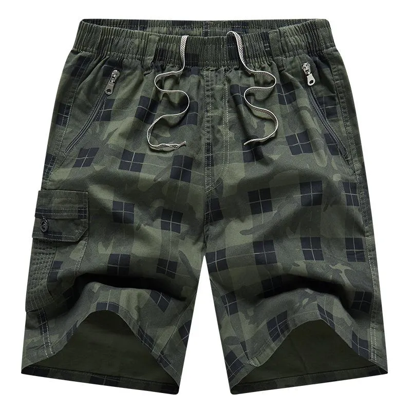 Short décontracté multi-poches à carreaux vintage