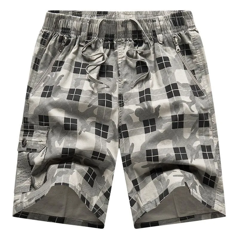 Short décontracté multi-poches à carreaux vintage