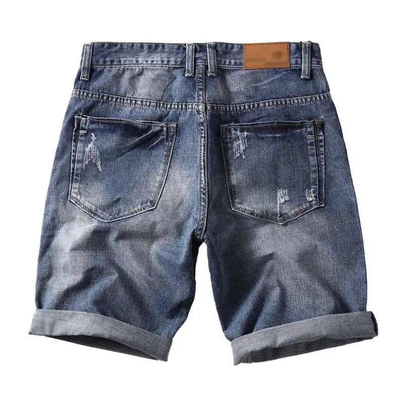 Short en jean droit déchiré d'été vintage