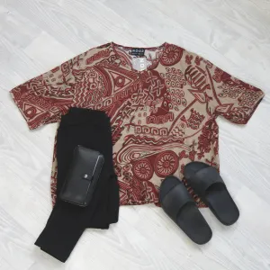 Short Sleeve Verity Tie Top- Earthy Art
