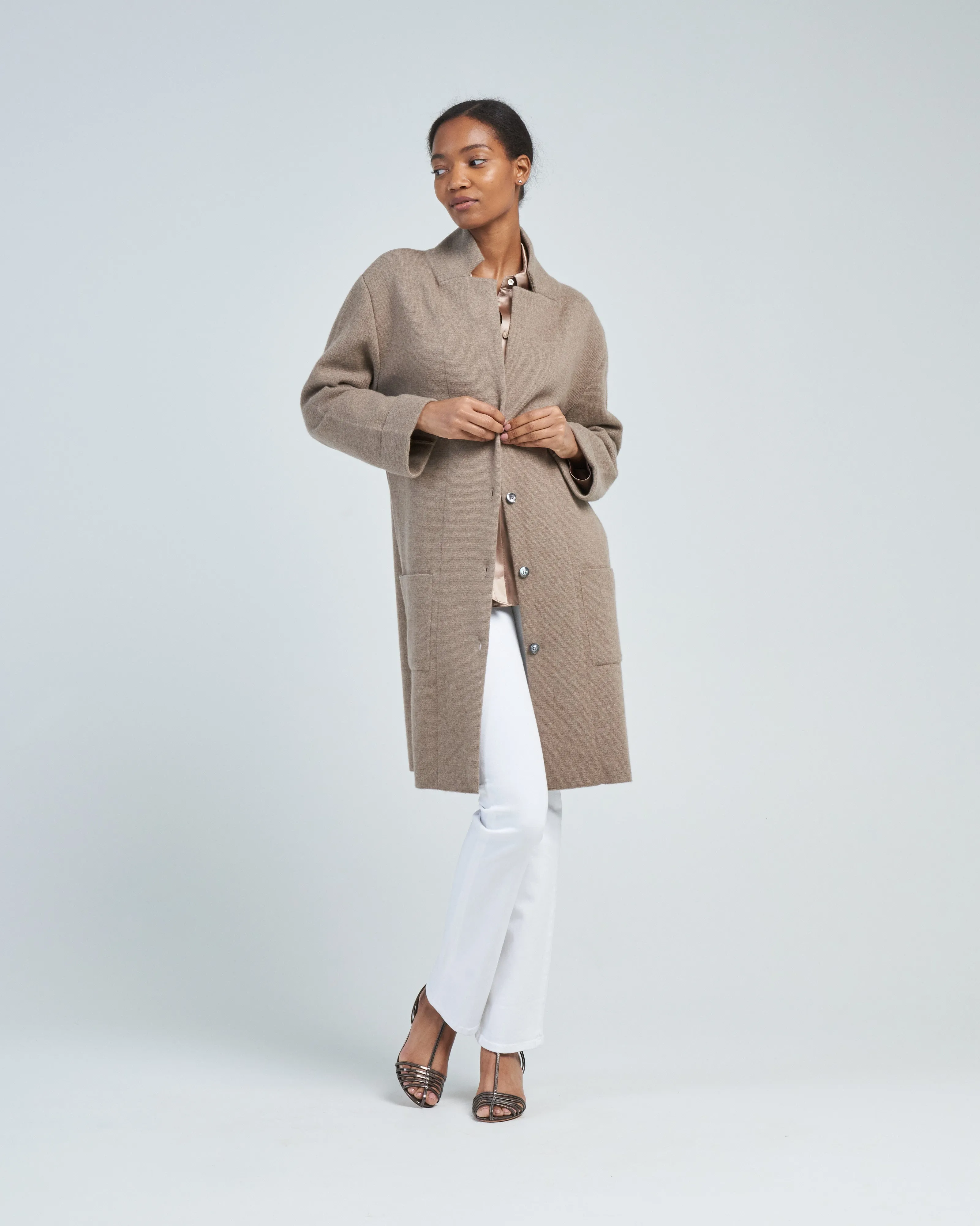 solid 3/4 cashmere coat