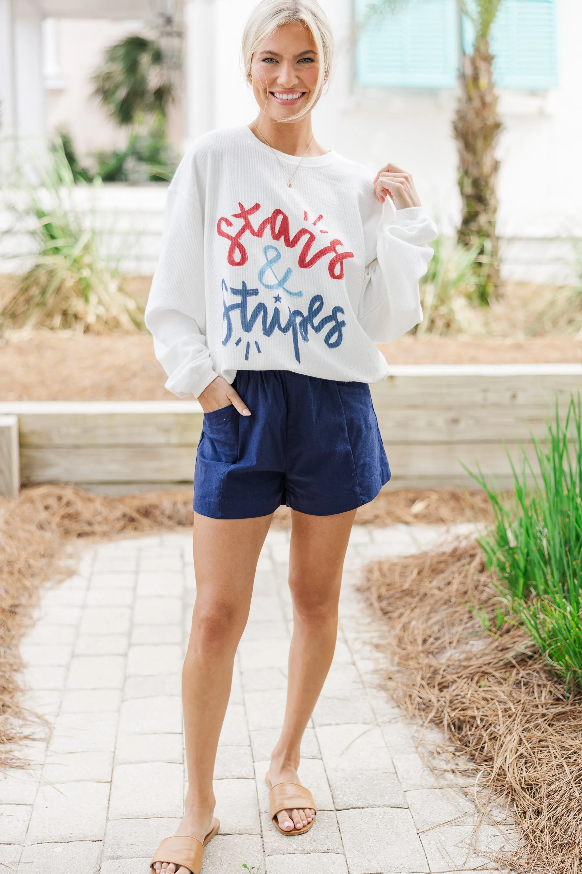 Stars & Stripes White Graphic Corded Sweatshirt