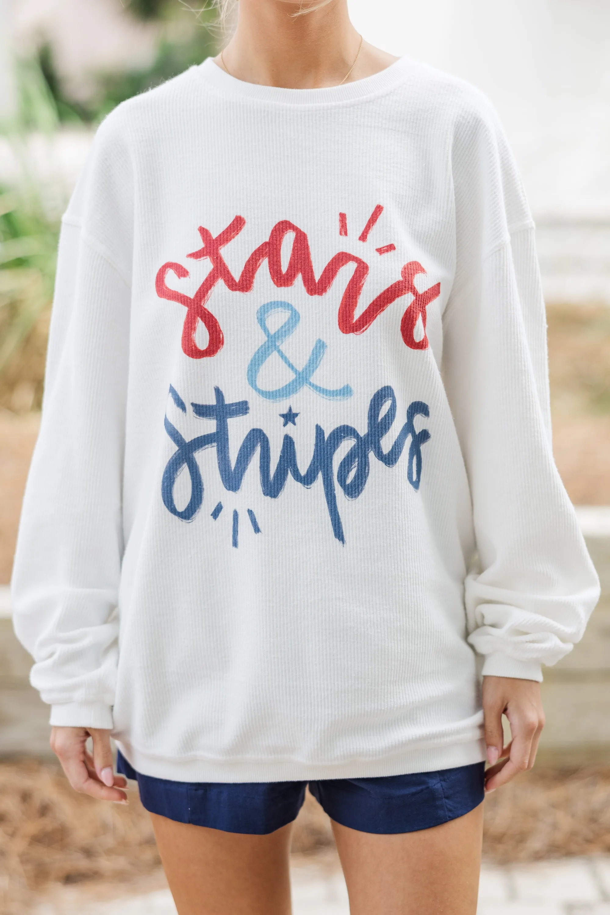 Stars & Stripes White Graphic Corded Sweatshirt