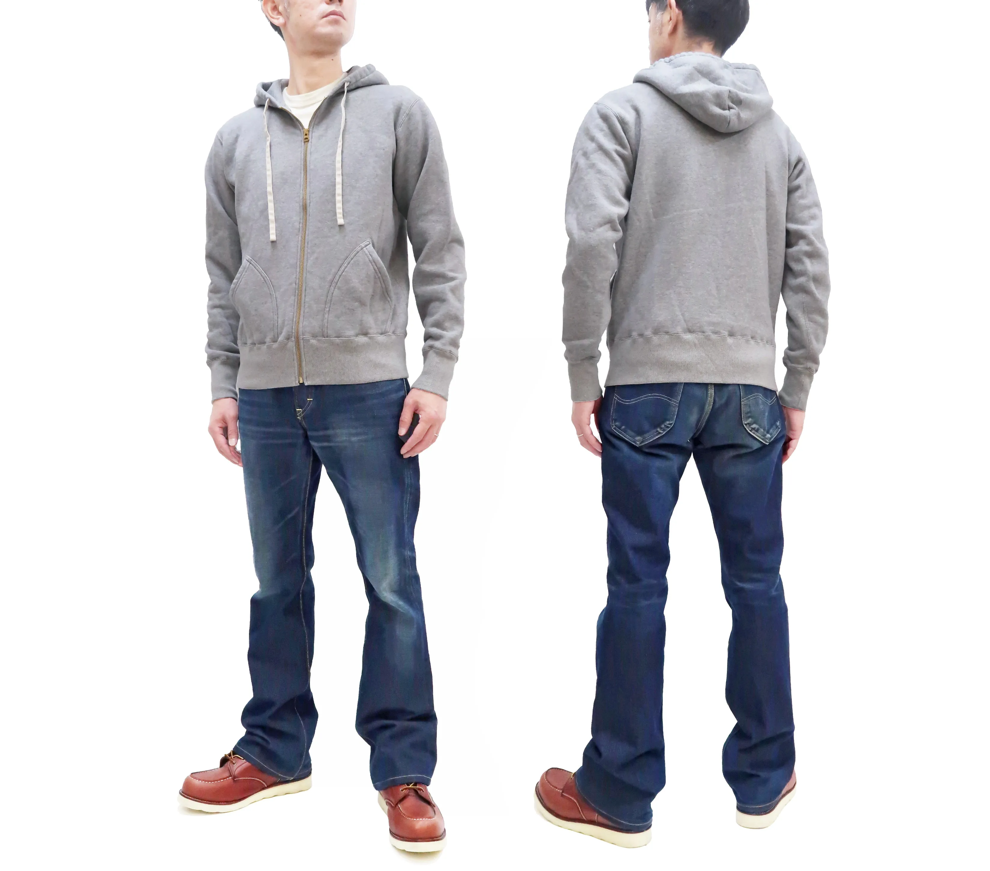 Studio D'artisan Plain Hoodie Men's Solid Zip-Up Hooded Sweatshirt 8087M Heather-Grey