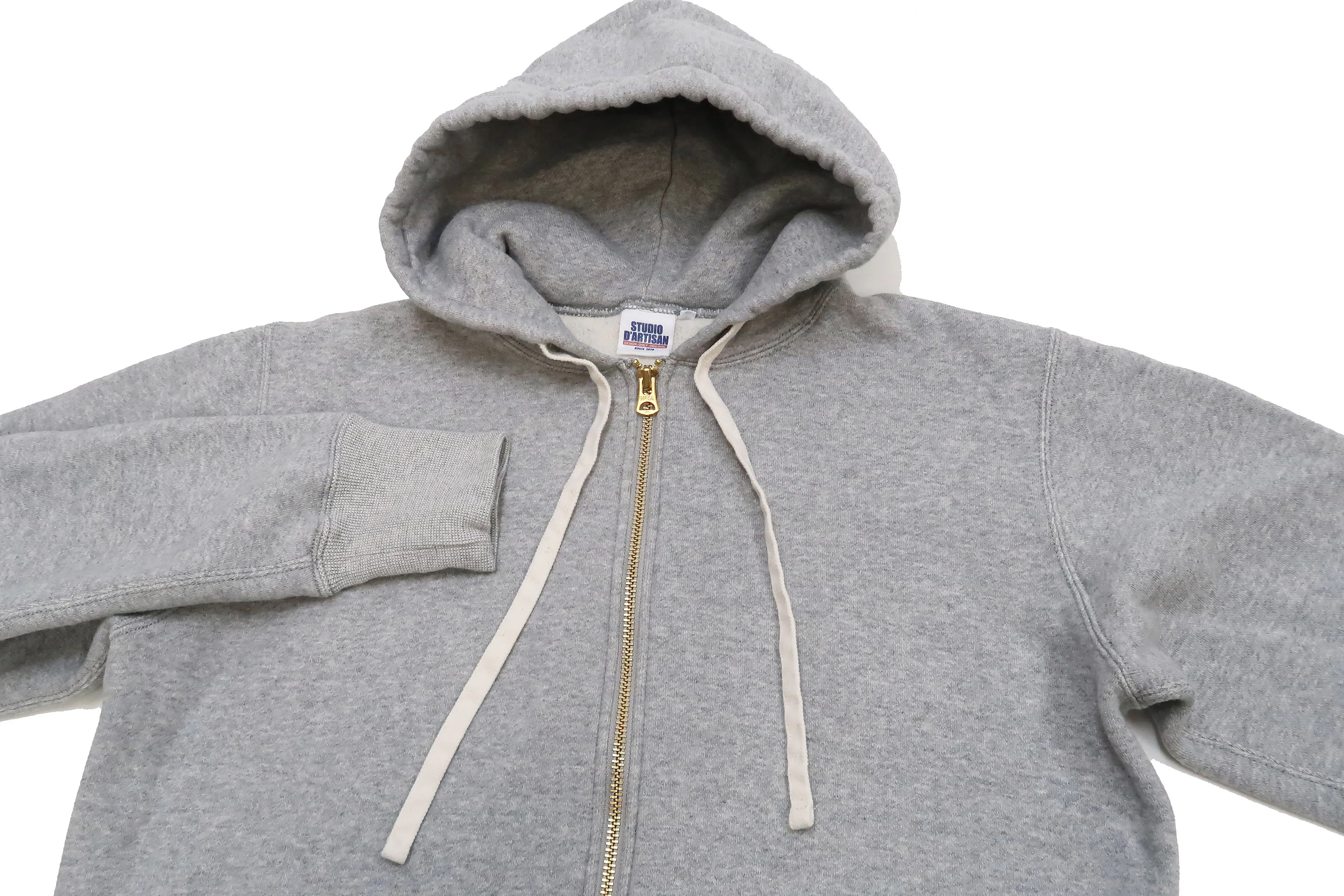 Studio D'artisan Plain Hoodie Men's Solid Zip-Up Hooded Sweatshirt 8087M Heather-Grey