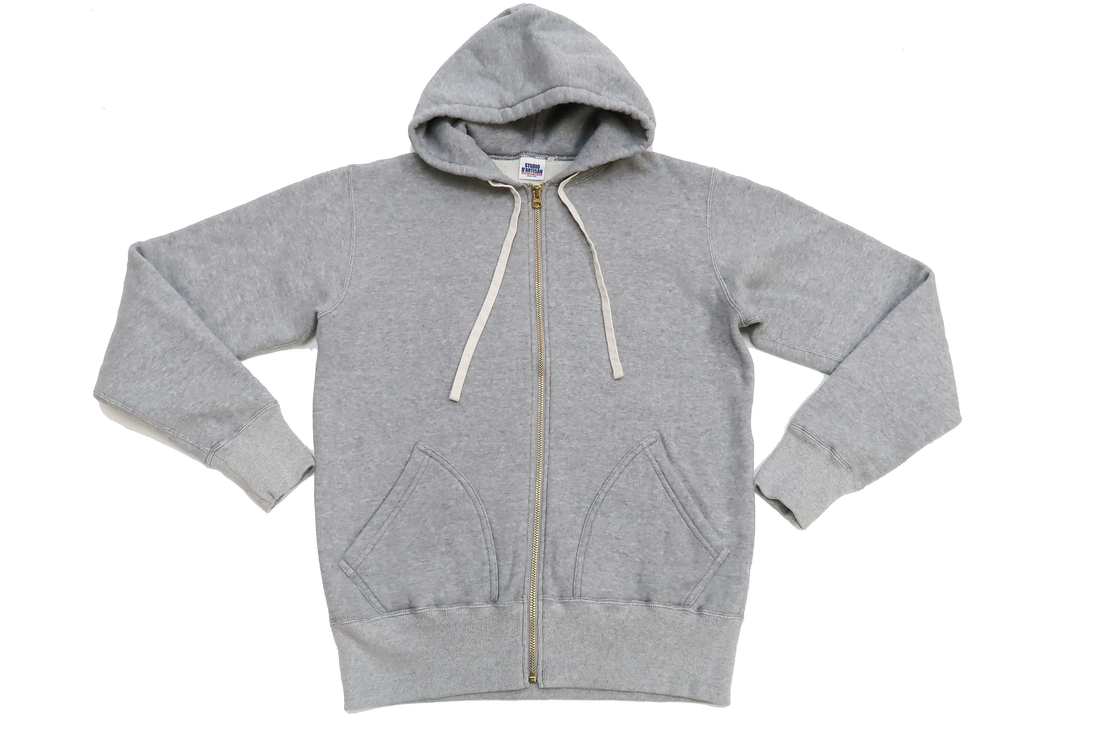 Studio D'artisan Plain Hoodie Men's Solid Zip-Up Hooded Sweatshirt 8087M Heather-Grey