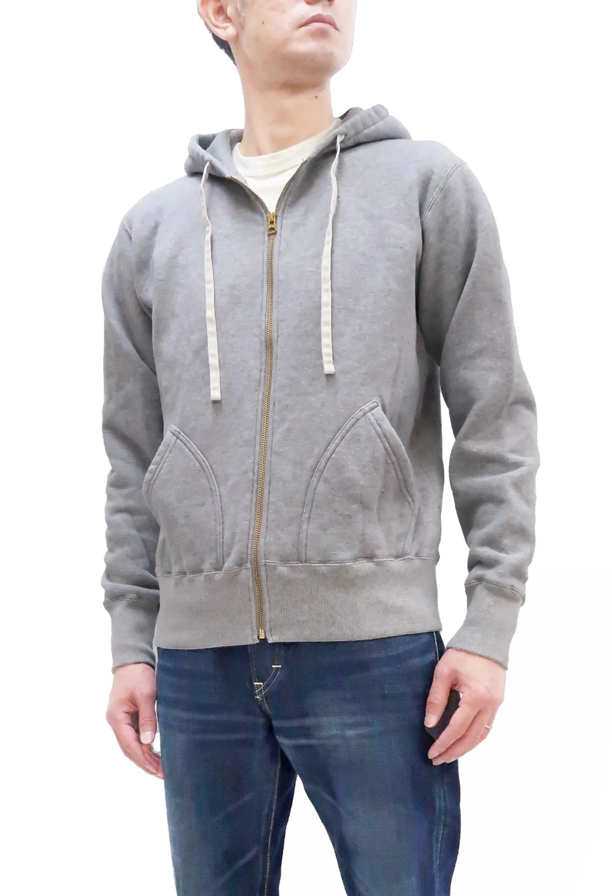 Studio D'artisan Plain Hoodie Men's Solid Zip-Up Hooded Sweatshirt 8087M Heather-Grey