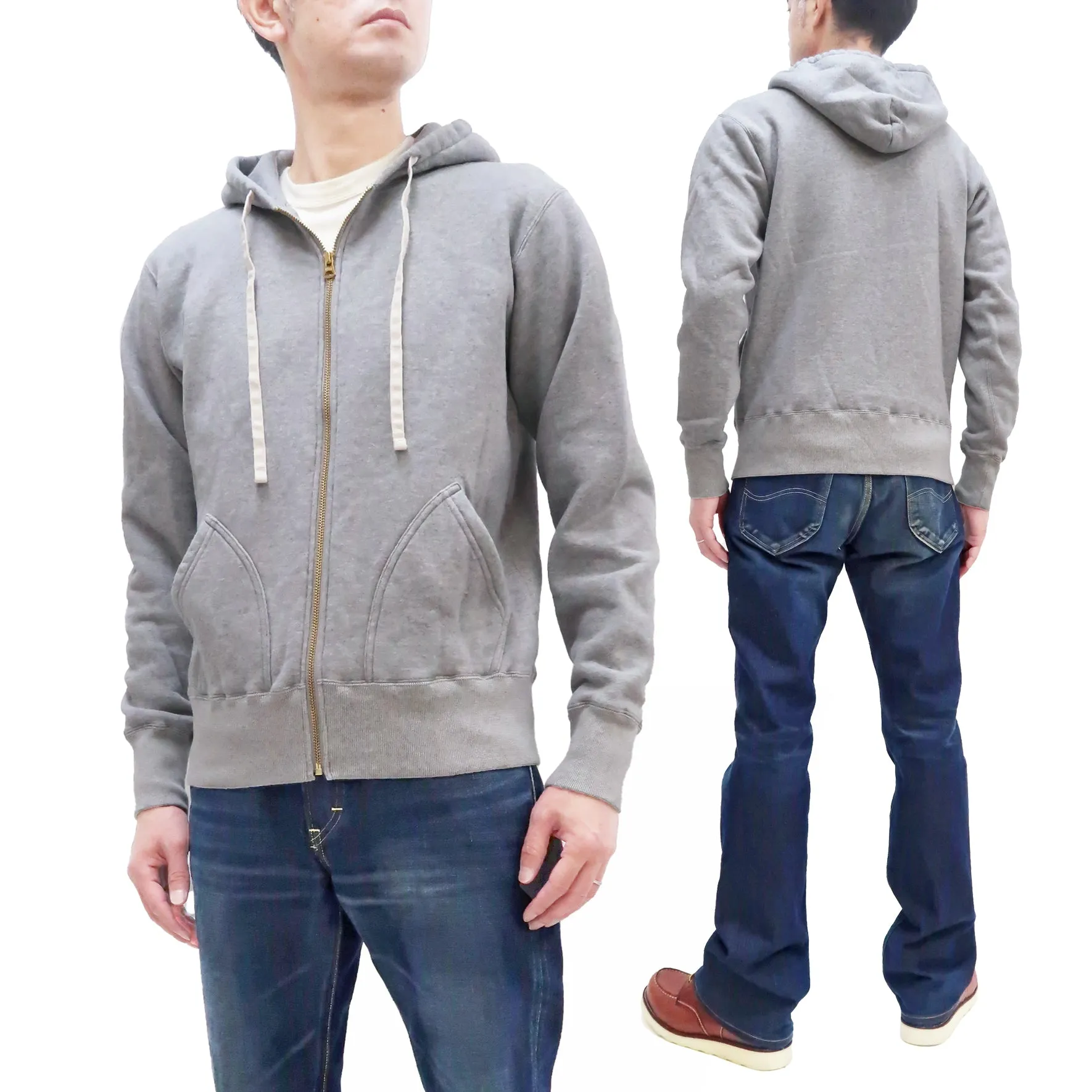 Studio D'artisan Plain Hoodie Men's Solid Zip-Up Hooded Sweatshirt 8087M Heather-Grey